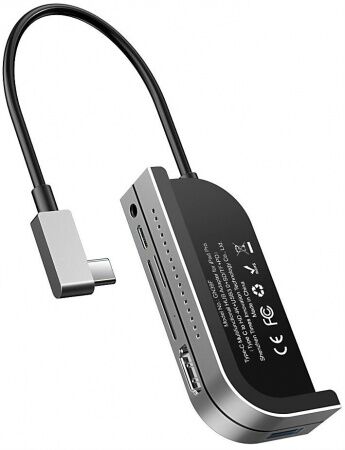 Переходник BASEUS Bend Angle, Разветвитель, USB3.0+SD+Micro SD+HDMI+Audio 3.5+Type-C PD, серебристый - 7