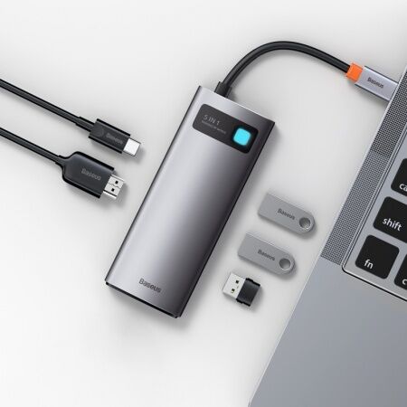 Переходник BASEUS Metal Gleam Series 5-in-1, Разветвитель, Type-C - USB3.0  USB2.0  HDMI  PD  4K - 5