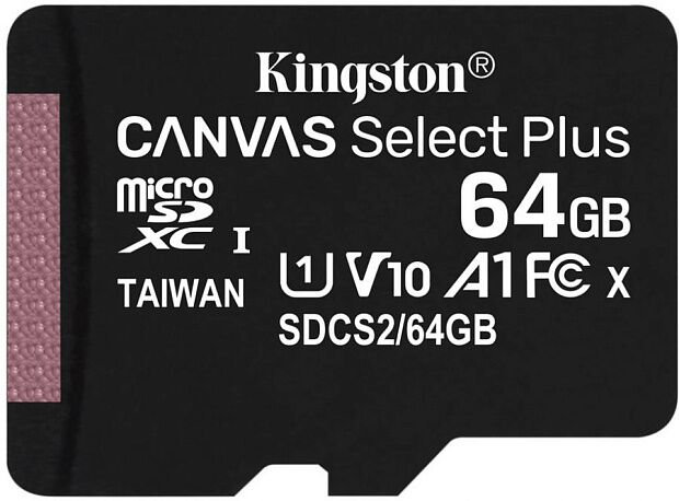 Карта памяти microSDXC Kingston Canvas Select Plus, 64 Гб, UHS-I Class 10 U1 A1 (SDCS2/64GB) RU - 1