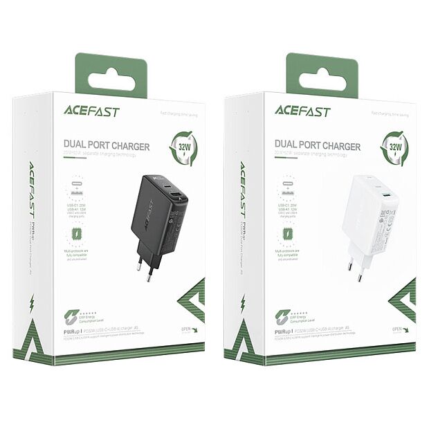 Сетевое зарядное устройство ACEFAST A5 PD32W (Type-C  USB) Dual Port Charger EU (White) - 4