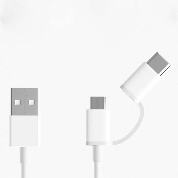 Кабель с переходником Xiaomi USB - Micro USB/Type-C 30 см (White/Белый) - 1
